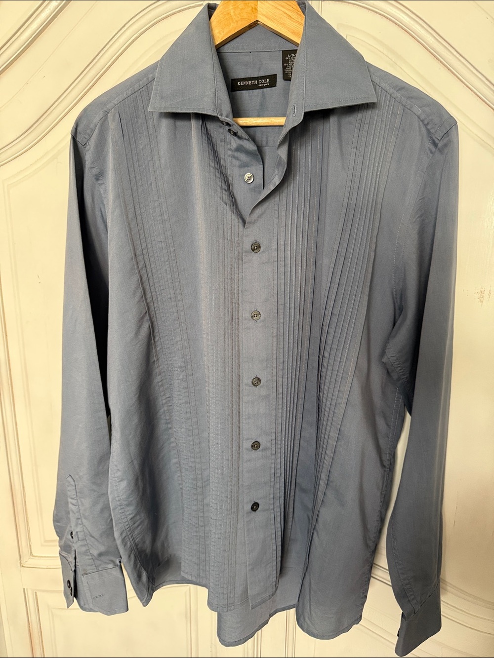 Kenneth Cole NY Men’s Blue Tonal Stripe Long-Sleeve Button-Up Shirt Size L Work